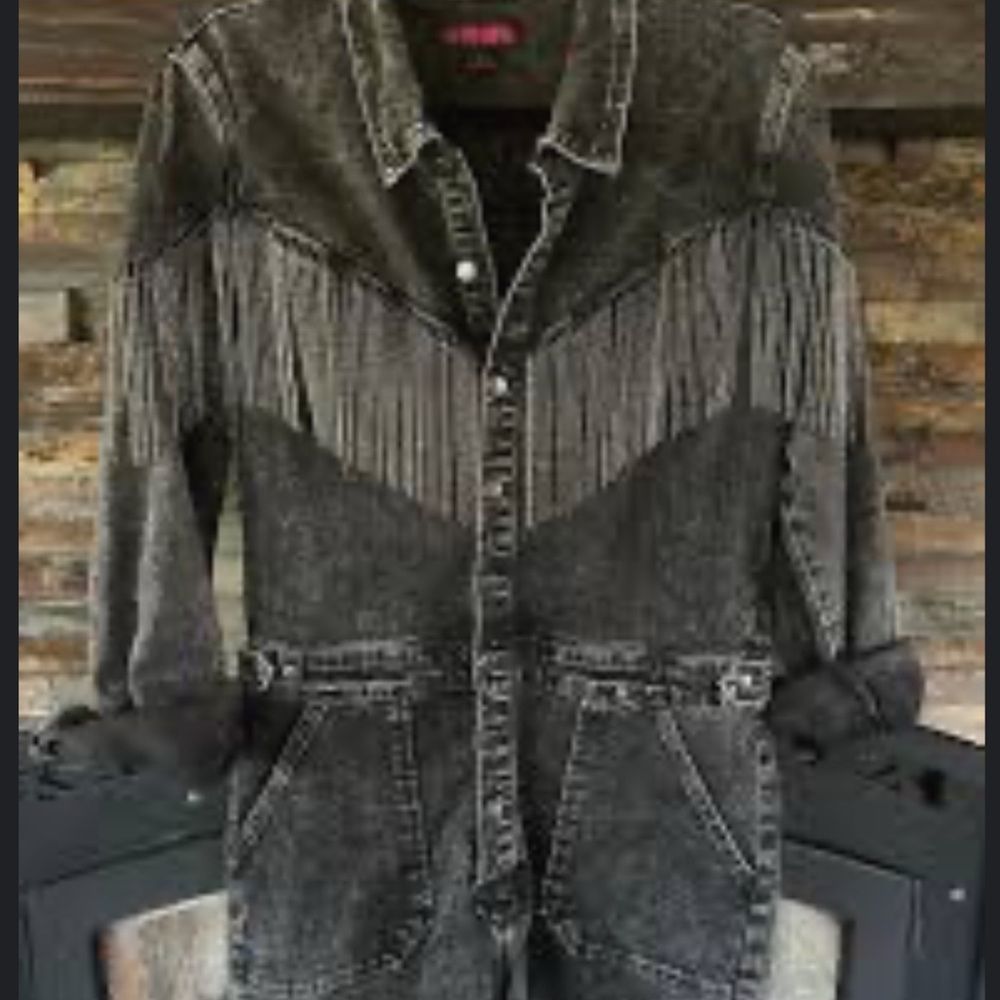 Rock & Roll Denim Metallic Fringe Denim Romper- Black
